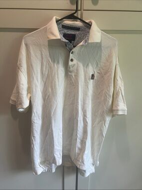 Vintage DB Classic White Polo Shirt with Striped Collar Accent - size XL